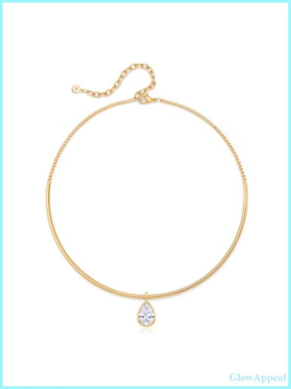 14K Gold Plated Cubic Zirconia Teardrop Choker Pendant Necklace